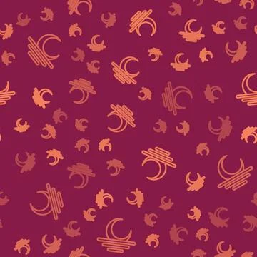 Brown line Sunset icon isolated seamless pattern on red background.  Vector Stock Illustration