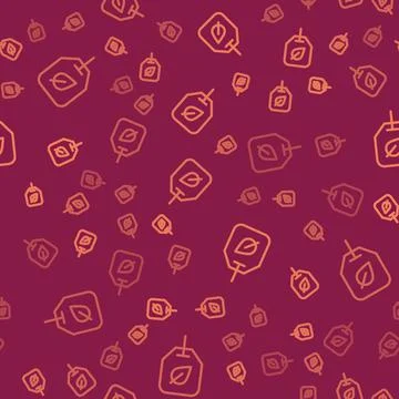 Brown line Tea bag with leaf icon isolated seamless pattern on red background Stock Illustration