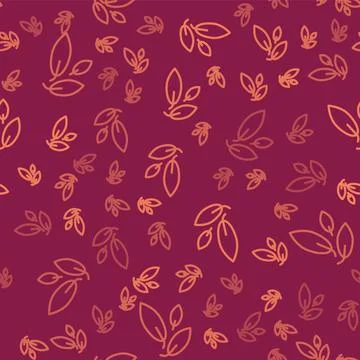 Brown line Tea leaf icon isolated seamless pattern on red background. Tea leaves Illustrazione stock