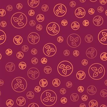 Brown line Tea leaf icon isolated seamless pattern on red background. Tea leaves Illustrazione stock