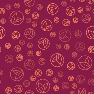Brown line Tea leaf icon isolated seamless pattern on red background. Tea lea Stock Illustration