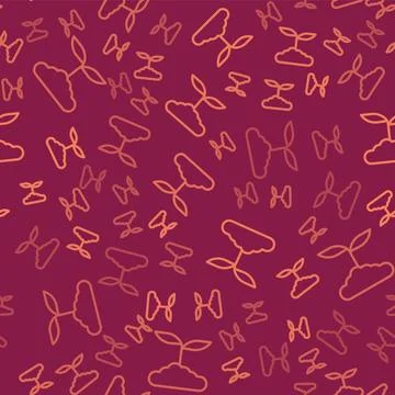 Brown line Tea leaf icon isolated seamless pattern on red background. Tea l.. Stock Illustration