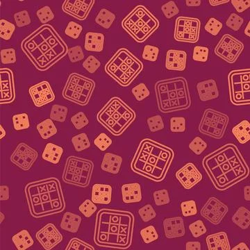 Brown line Tic tac toe game icon isolated seamless pattern on red backgroun.. Stock Illustration