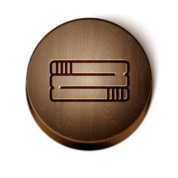 Brown line Towel stack icon isolated on white background. Wooden circle butto Stock Illustration