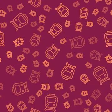 Brown line Train icon isolated seamless pattern on red background. Public Stock Illustration
