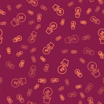 Brown line Tree icon isolated seamless pattern on red background. Forest symbol Stock Illustration