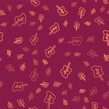 Brown line Tree icon isolated seamless pattern on red background. Forest symbol Illustrazione stock
