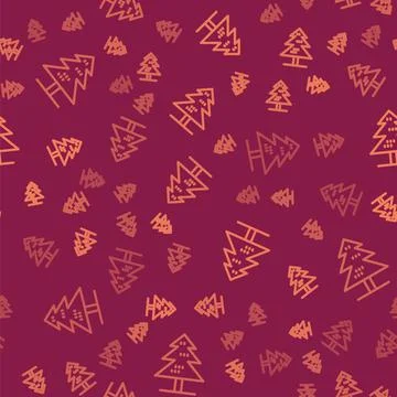 Brown line Tree icon isolated seamless pattern on red background. Forest symbol Stock Illustration