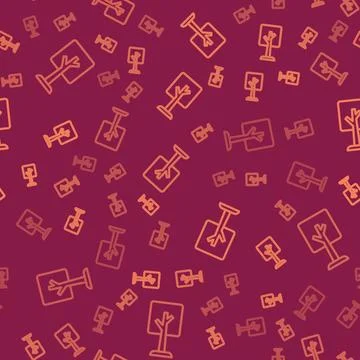 Brown line Tree icon isolated seamless pattern on red background. Forest symbol Stock Illustration