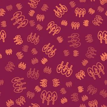 Brown line Tree icon isolated seamless pattern on red background. Forest symbol Stock Illustration