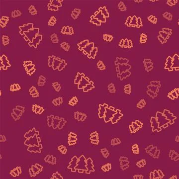 Brown line Trees icon isolated seamless pattern on red background. Forest symbol Stock Illustration