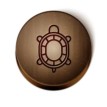 Brown line Turtle icon isolated on white background. Wooden circle button Illustrazione stock