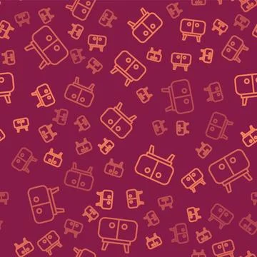 Brown line TV table stand icon isolated seamless pattern on red background... Illustrazione stock