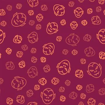 Brown line Vampire icon isolated seamless pattern on red background. Happy Illustrazione stock