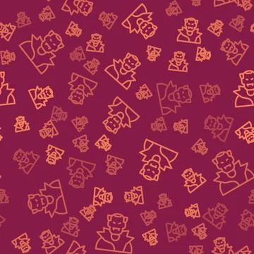 Brown line Vampire icon isolated seamless pattern on red background. Happy .. Stock Illustration