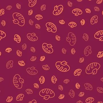 Brown line Vegan bread loaf icon isolated seamless pattern on red background. Stock Illustration