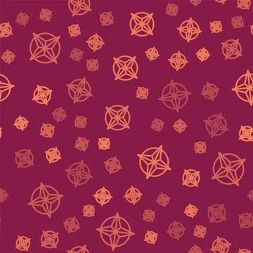 Brown line Wind rose icon isolated seamless pattern on red background. Compass Illustrazione stock