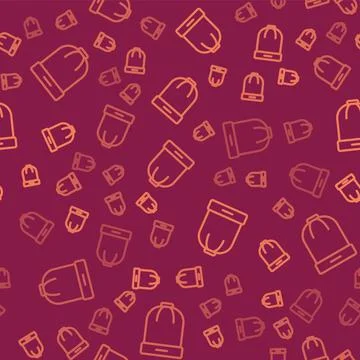 Brown line Winter hat icon isolated seamless pattern on red background. Vector 스톡 일러스트