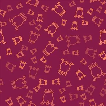 Brown line Witch cauldron icon isolated seamless pattern on red background. H Illustrazione stock