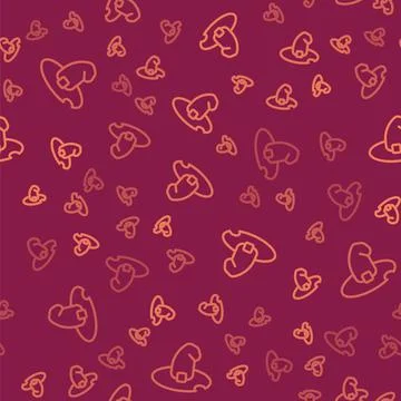 Brown line Witch hat icon isolated seamless pattern on red background. Happy  Stock Illustration