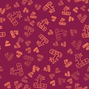 Brown line Withered tree icon isolated seamless pattern on red background. Bare Stock Illustration