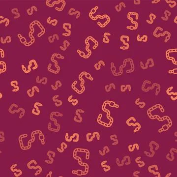 Brown line Worm icon isolated seamless pattern on red background. Fishing tackle Stock Illustration