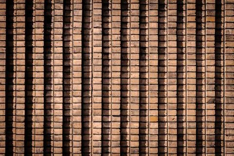 Brown lined brick wall texture background 写真素材