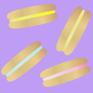 Brown macaroons with multicolored layers on a lilac background Stock Illustration