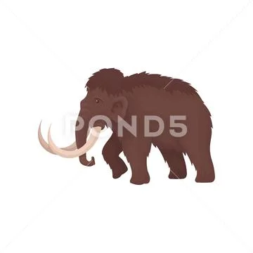 Brown mammoth with big tusks. Large extinct animal from ice age. Prehistoric Stock Illustration