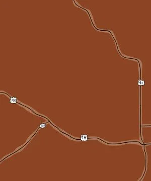 Brown map of county roads in Georgia Stock Illustration