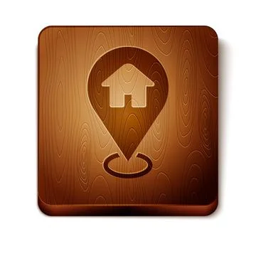 Brown Map pointer with house icon isolated on white background. Home location Stock Illustration