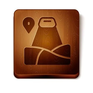 Brown Map pointer with mountain icon isolated on white background. Mountains Illustrazione stock