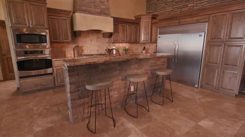 Brown Modern Kitchen Lower from Ceiling Stock Footage 80833966