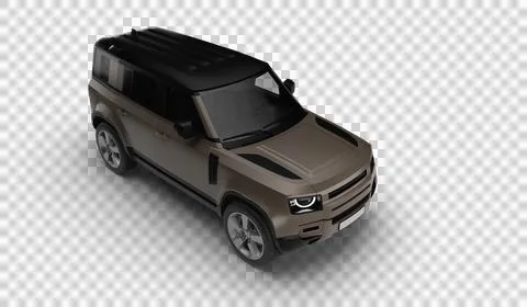 Brown Modern SUV Slight Right Front Top View 3D Render on Transparent Backg.. Stock Illustration