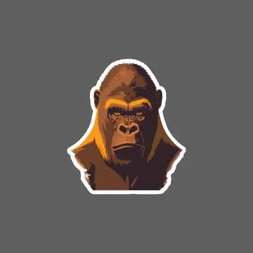 Brown monkey face  sticker Stock Illustration