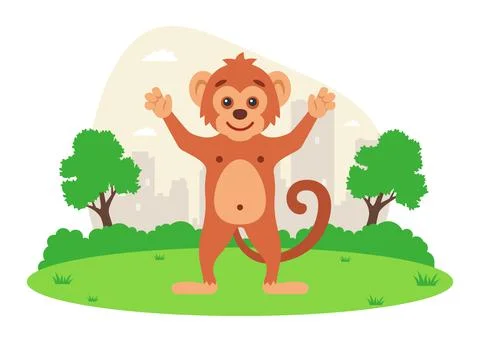 Brown monkey in full growth in a clearing. Stock Illustration
