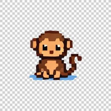 Brown Monkey Pixel Art Design Vector Stock Illustration