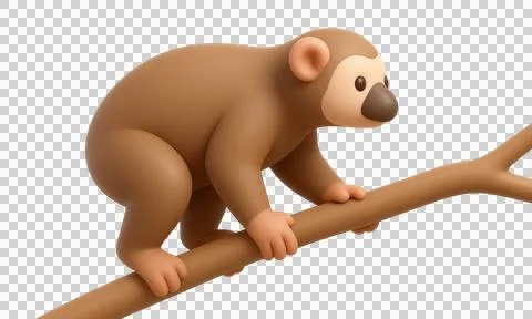 Brown monkey on tree branch 3d rendering isolated on transparent background.. Illustrazione stock
