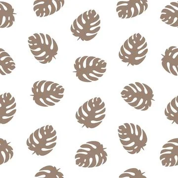 Brown monstera pattern on white background Stock Illustration