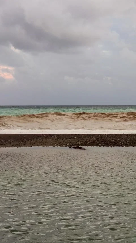 Brown Mountain River Flows Into the Blue Sea. Italy.  Stock Footage 221652815