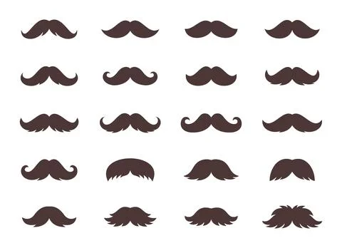 Brown moustache collection in flat vector style. Retro hipster mustaches for Stock Illustration
