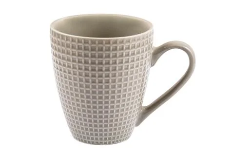 Brown mug with tartan pattern on white background Stock Photos