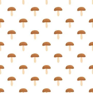 Brown mushroom seamless pattern on white background Stock Illustration