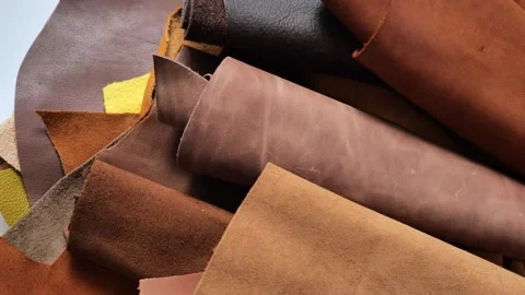 Brown  natural leather texture   with soft folds. Video stock 333861473