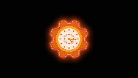 Brown Neon gear design counting down clock isolated on Black background Video stock 165608145
