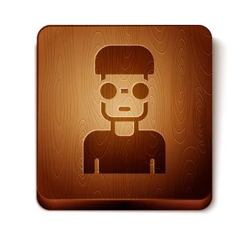 Brown Nerd geek icon isolated on white background. Wooden square button. Vector Illustrazione stock