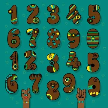 Brown Numbers with Bright Decor Stock Illustration