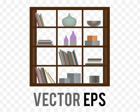 Brown open bookcase, enchace shelving unit, retro styled home interior design Stock Illustration
