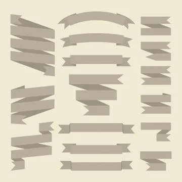 Brown or gray ribbons set isolated on white background.Vector. Stock Illustration