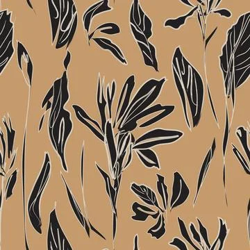 Brown Outlined Floral seamless pattern design Illustrazione stock